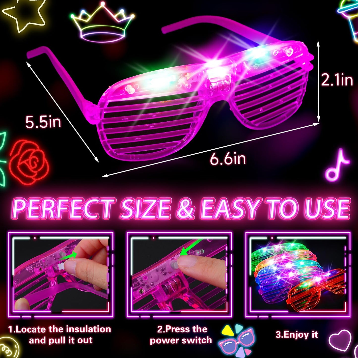 HONLYNE 180 PCS Light Up Glasses, Glow In The Dark Party Supplies, LED Glasses, Neon Flashing Glasses Bulk for Kids and Adults, Glow Glasses for Glow Party, Wedding, Birthday, Halloween, Rave Carnival