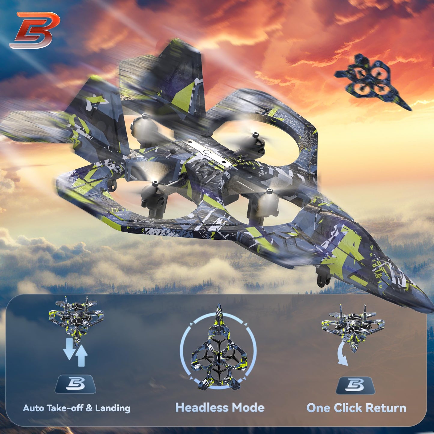 BEZGAR RC Plane, Foam Remote Control Airplane, Drone for Kids, RC Aircraft for Boys and Girls, Fighter Jet Helicopter with LED Lights, Altitude Hold, 360° Flip Stunt Rotation, Toy Airplane Blue