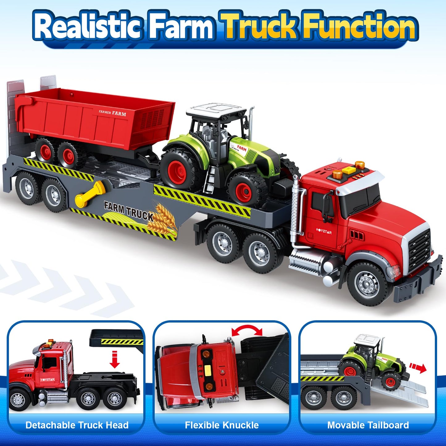 SpringFlower 21“ Extra Large Truck Toy, 3 4 5 6 Boys Toys with Tractors and Dump Truck, 3 in 1 Vehicle Toy with Sounds & Lights, Christmas Birthday Gift Kids Boy Toddlers Age 3 4 5 6 7
