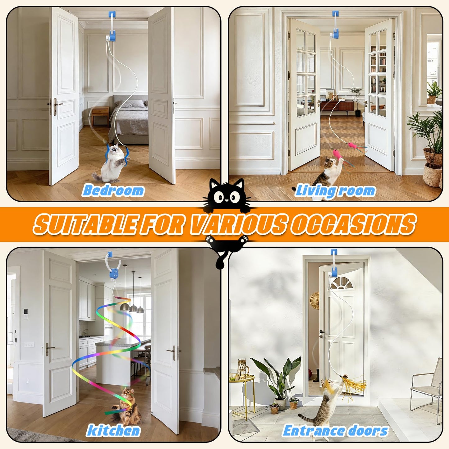 ANNSKIN Automatic Interactive Cat Toy Rechargeable, Hanging Cat Toy, Cat Door Toy, Cat Enrichment Toys for Indoor Cats & Kitten, Doorway Electric Cat Teaser for Exercise, Boredom Relief & Fun Games