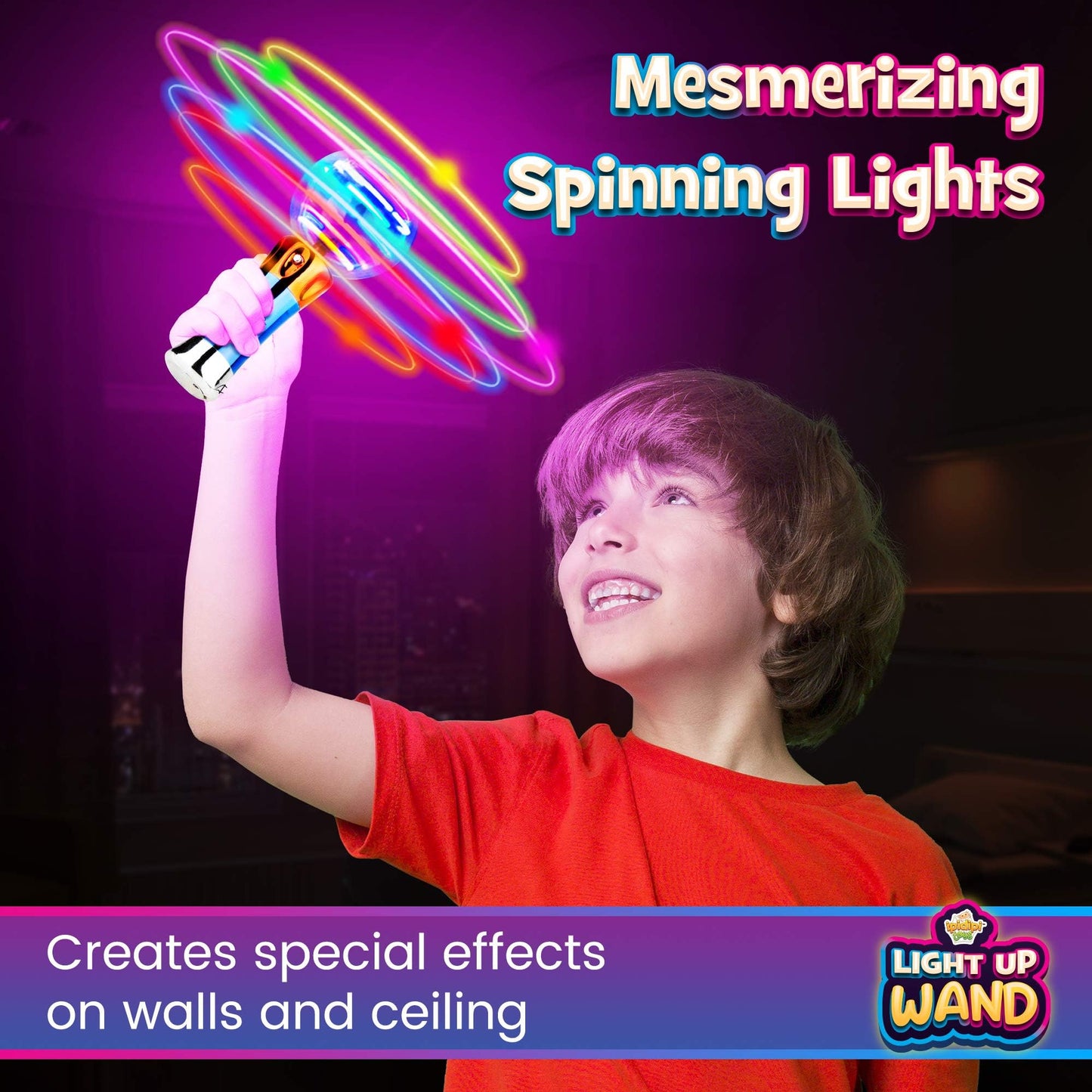 IPIDIPI TOYS Spinning Light Up Magic Wand for Kids, 2 Pack, LED Sensory Globe Wand - Easter Basket Stuffers Light Up Toys, Small Gift, Goodie Bag - Birthday Party Favors for Boys and Girls
