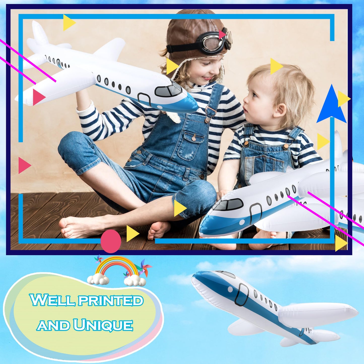 3 Pcs 40 Inch White Large Inflatable Airplane Blow Up Airplane Balloon Plane Inflated Toys for Birthday Party Shower Outdoor Swimming Pool Decorations