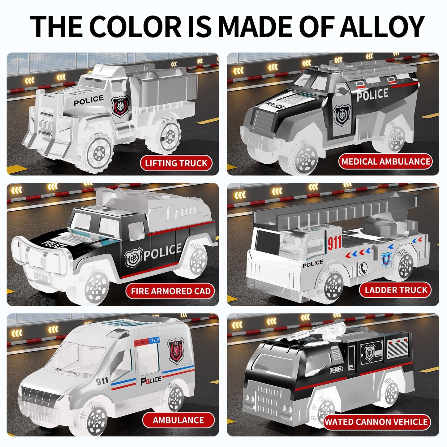 NIPLOOOW Toddler Boys Toys for 3 4 5 6 Years Old, Police Truck Vehicle Toy Set with Play Mat and Die-Cast Toy Car, Transport Carrier Truck for Kids, Birthday Gifts Toys for 3 4 5 6 7 8+ Year Old Boys