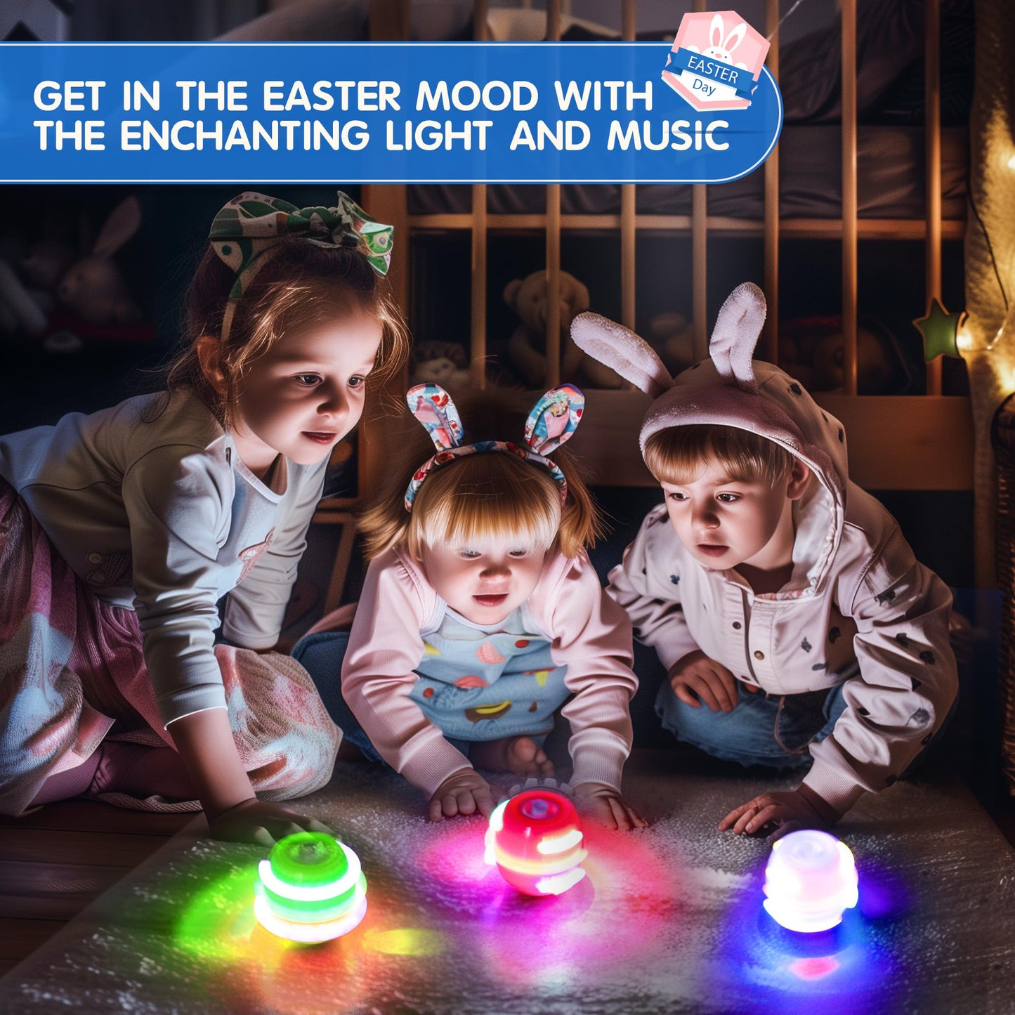 6 PCS Easter Eggs Light Up Flashing Spinning Tops for Kids, Easter Egg Spin Toys with LED Gyroscope for Party Favors Gift, Classroom Event Rewards, Goodie Bag Stuffers, Glow in The Dark Party Supplies