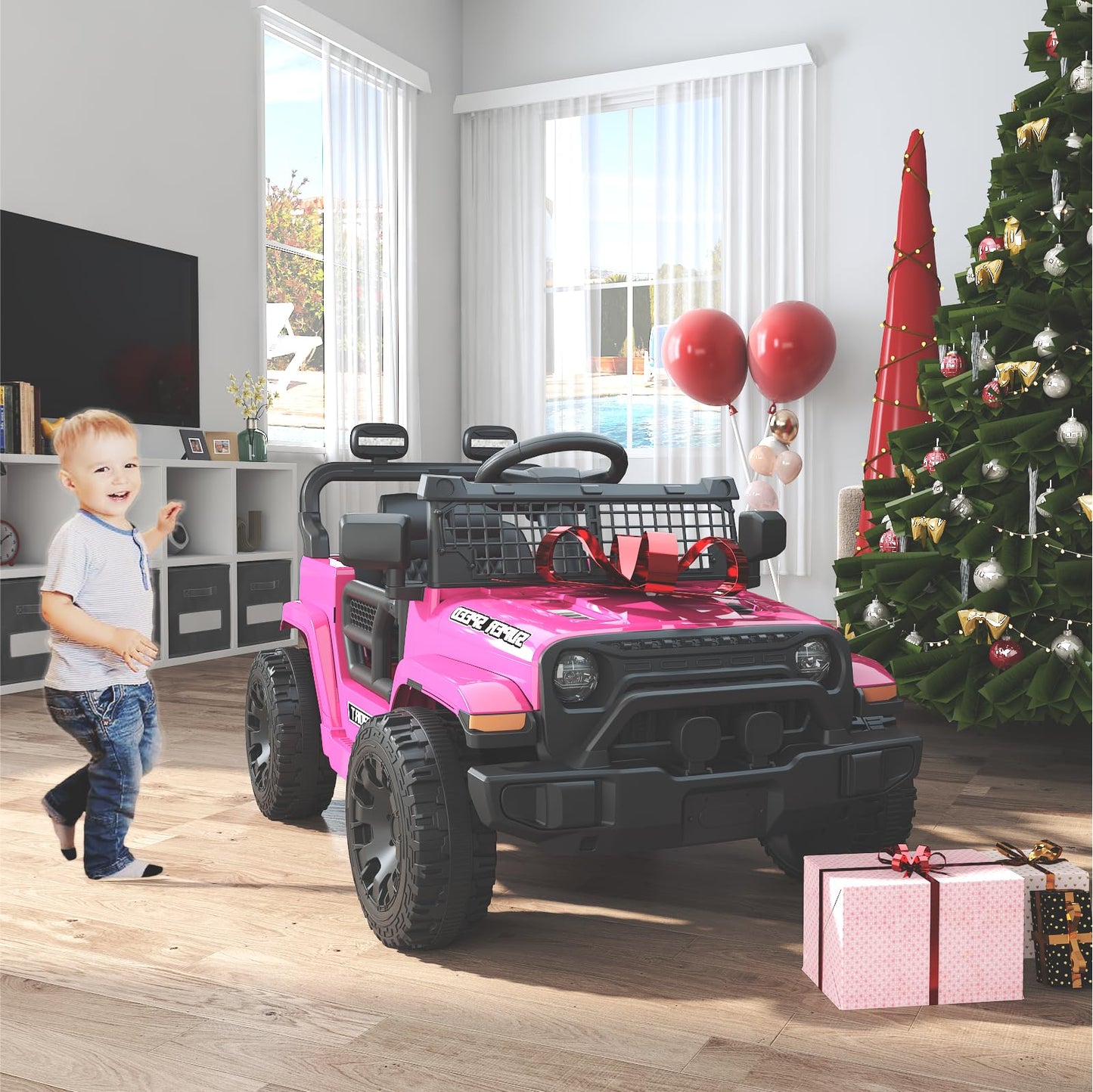 TRINEAR 12V Ride on Toys with Parent Remote Control, Toddler Electric Car with Spring Suspension, LED Lights & Music Player - Safe Battery Car for Kids, Easy to Assemble, Pink