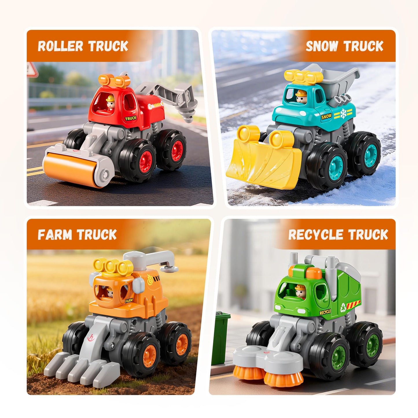 iPlay, iLearn Stunt Construction Trucks for Toddlers 1-3, Baby Push Go Friction Cars, Kids Pull Back Vehicle Set, Boys Digger Roller Dump Truck, Birthday Gift 12 18 Months, 2 3 4 5 One Yrs Girls Child