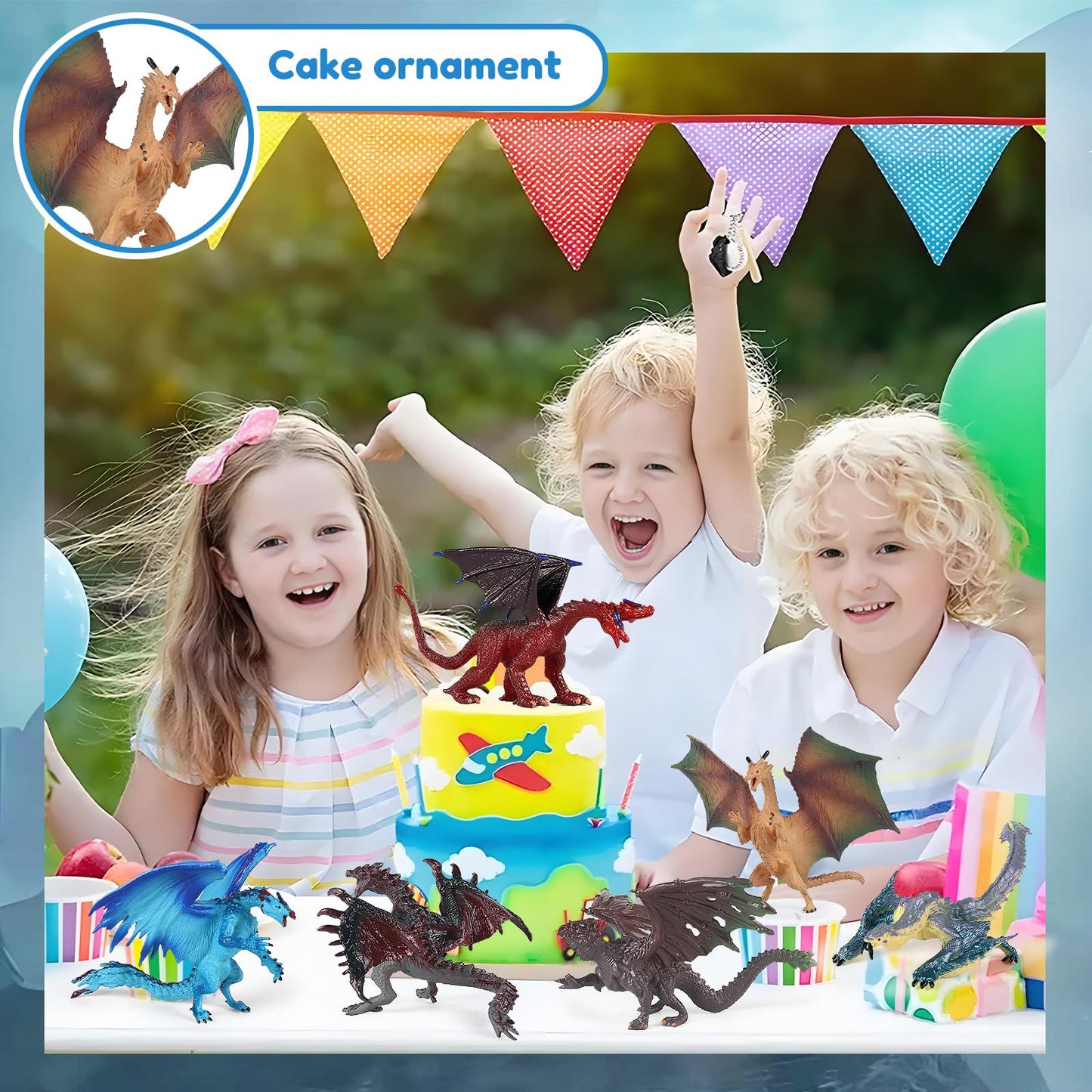 EOIVSH 6pcs Dragon Toys for Kids, 5 inch Ancient Flying Dragon Figurines, Mythical Toy Figures & Playset Gift for 3 4 5 6 7 Boys Girls, Cake Topper & Party Favors