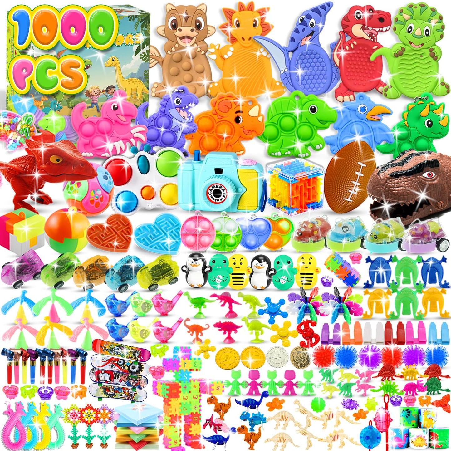 1000 PCS Party Favors for Kids, Dinosaur Sensory Fidget Toys Bulk, Treasure Chest for Kids Prizes, Easter Egg Fillers for Kid, Prize Box Toy for kid Classroom, Treasure Box Prizes, Pinata Stuffers