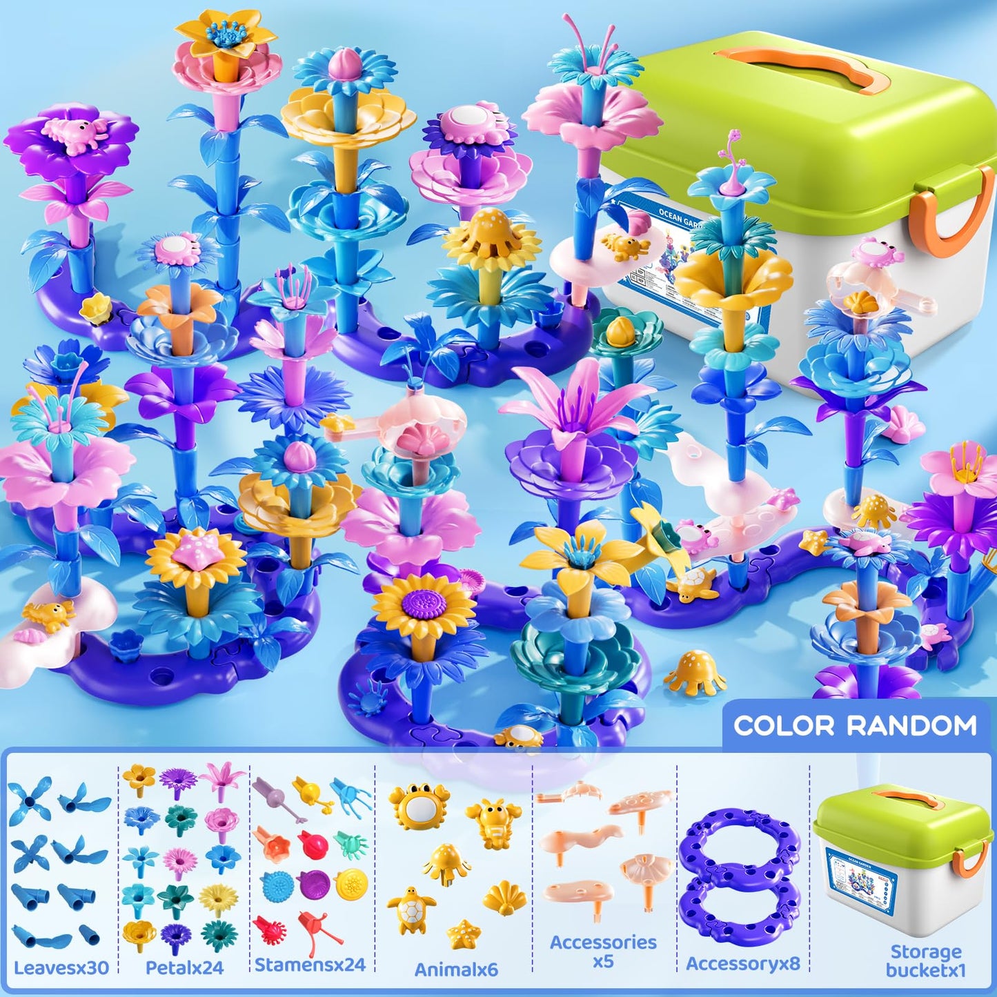LILYBUDS 97 Pcs 3 Year Old Girl Gifts,Flower Garden Building Toy Set Toddlers Toys Gifts Best Educational Learning Fine DIY Crafts Stem Construction Stacking Kit,for 3 4 5 6 7 Year Kids Birthday