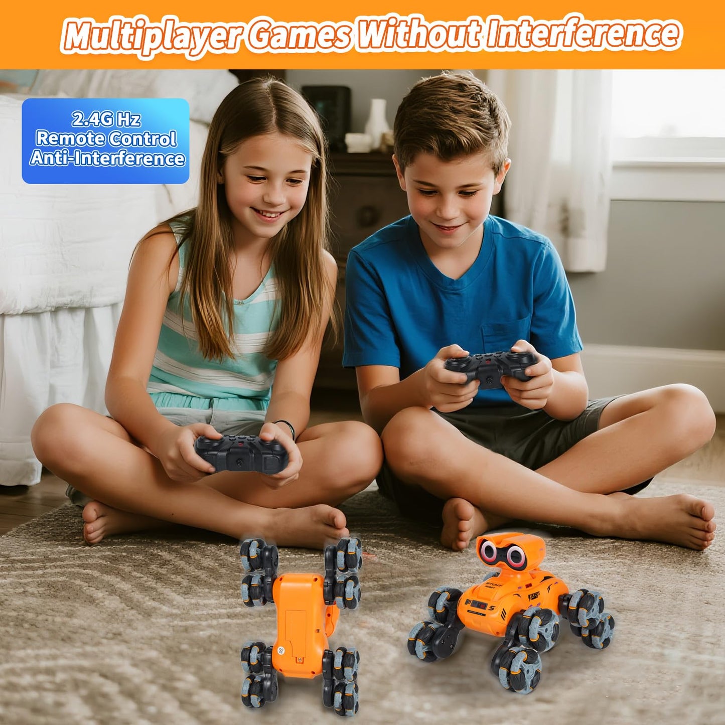 Robot Toy,8 Wheels RC Stunt Robot Toys for Boys Ages 6 7 8-12 13 14 Year Old Kids with Lights Musicand LED Eyes,2.4Ghz,360° Rotation,Gift for Kids Birthday Christmas (Orange)