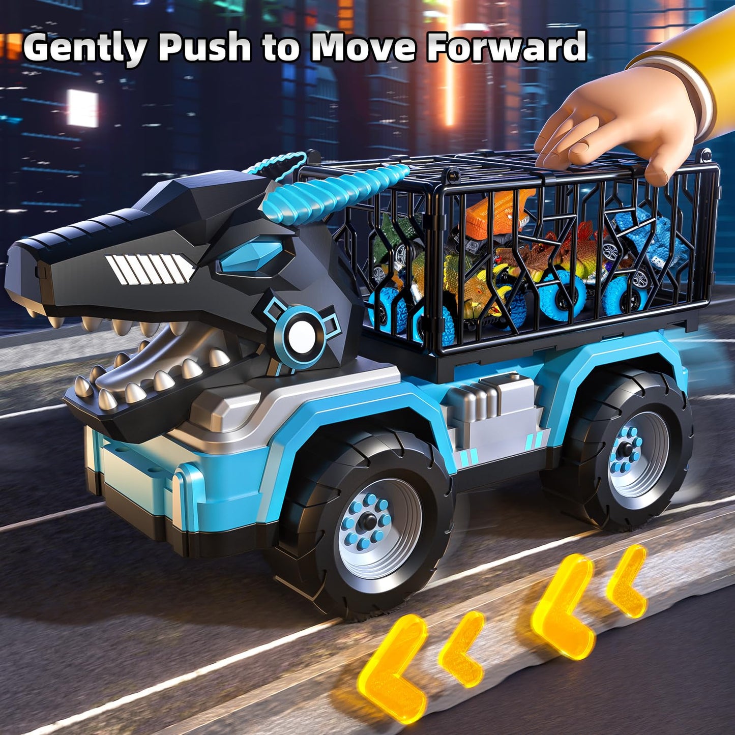 Guminnara Toddler Robot Dinosaur Truck Toys for Kids Boys Ages 3-5 5-7, Black Carrier Dinosaur Truck with 5 Pull Back Dino Cars, 3 4 5 6 7 Years Old Boys Girls Birthday