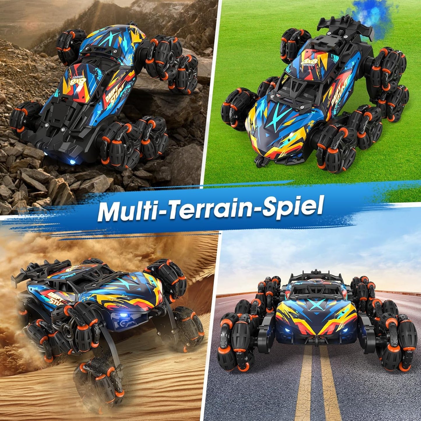 ADUSRIZ 8WD Gesture Sensing Road Stunt Car, Remote Control Cars with LED Light, Music and Spray, Drift RC Car Toys Gifts for 6-12 Years Old Boys Girls