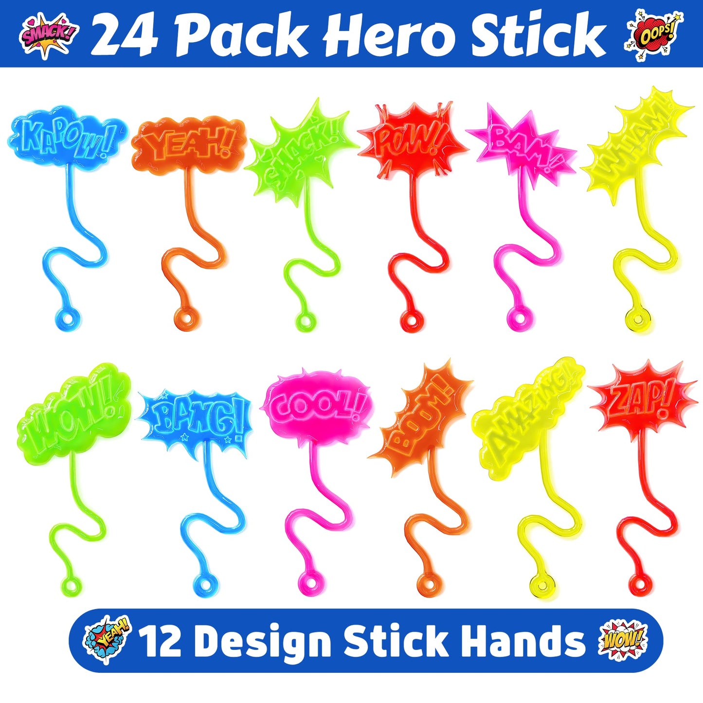 48PCS Hero Pow Party Favors - 24PCS Temporary Tattoos & 24PCS Stick Hands Party - Perfect Birthday Party Supplies, Goodie Bag Stuffers, Treasure Box Toys, Classroom Prizes, and Student Gifts