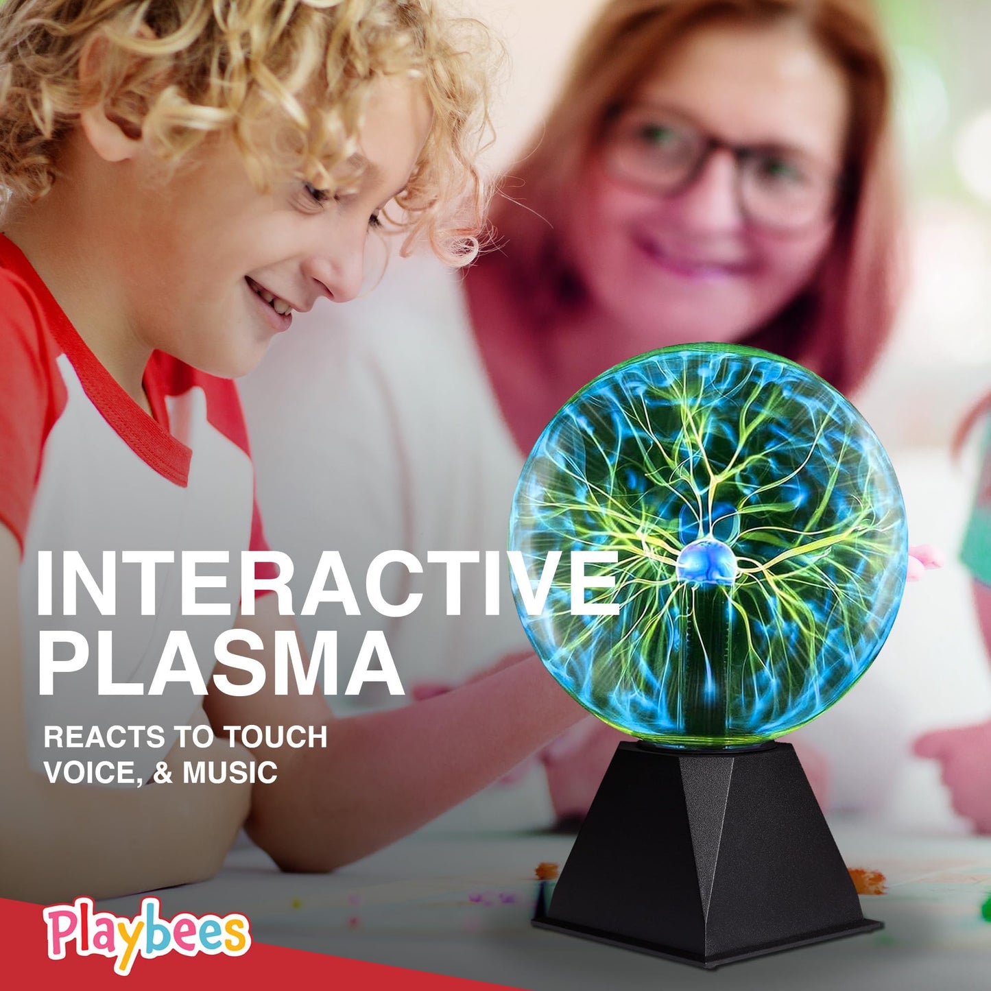Playbees Green Plasma Ball - 7 Inch - Tesla Coil Bulb Static Electricity in a Vacuum Pressurized Glass Globe, Nebula Thunder Lightning, Plug-in - for Parties, Decorations, Prop, STEM