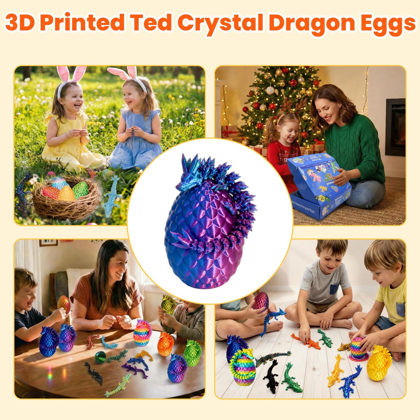 24 PCS 3D Printed Dragon Eggs with Dragon Inside, Prefilled Easter Dragon Egg for Basket Stuffers, Mystery Crystal Easter Toy & Decor, Classroom Prize Supplies, Unique Easter Basket Essentials for Kid
