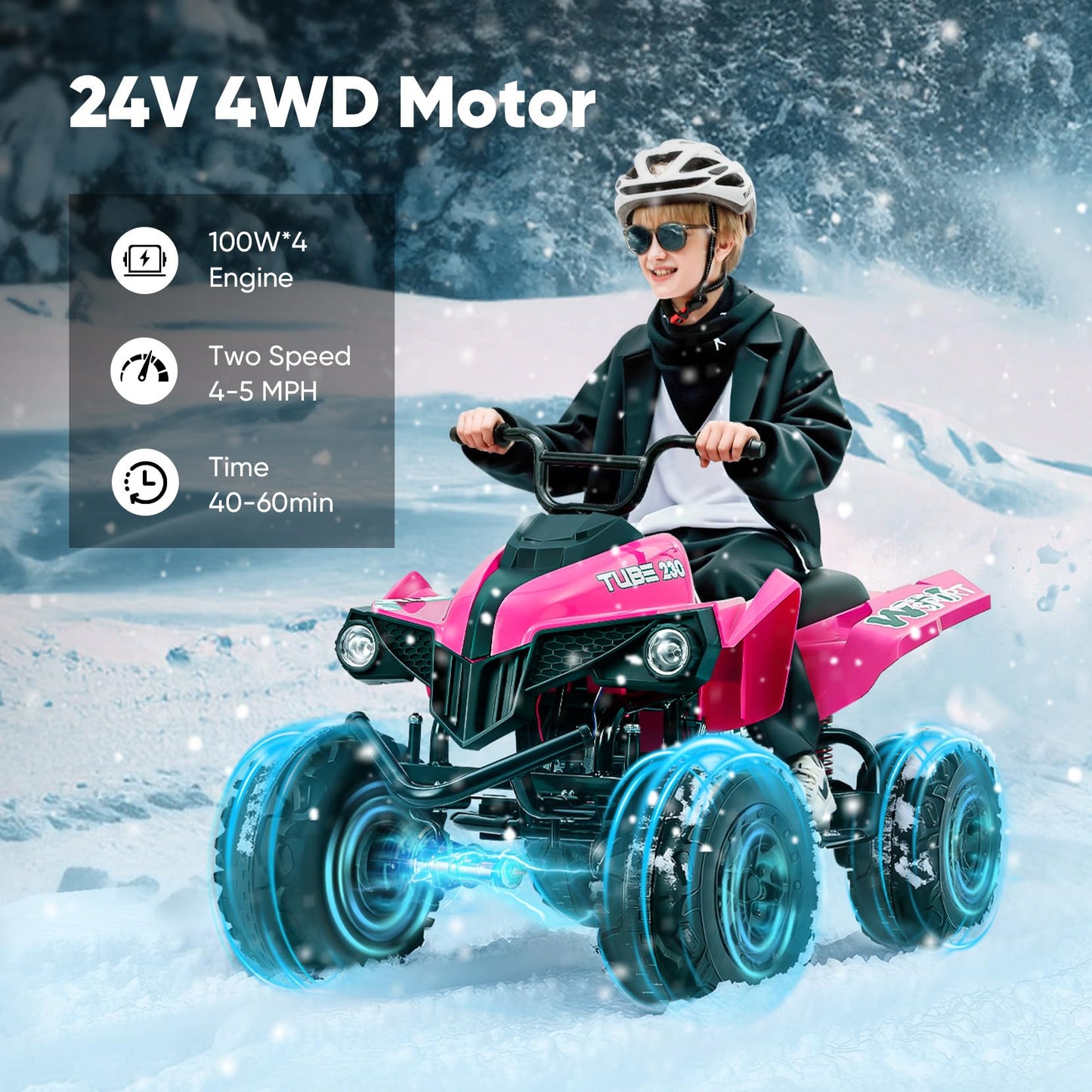 ELEMARA 24V Iron-Frame 2 Seater Ride on ATV for Big Kids,4WD Heavy-Duty ATV for Kids with Bluetooth,4 Wheeler Ride on Car with Realistic Sounds,Spring Suspension,Ultimate Adventure for Boy&Girls,Pink