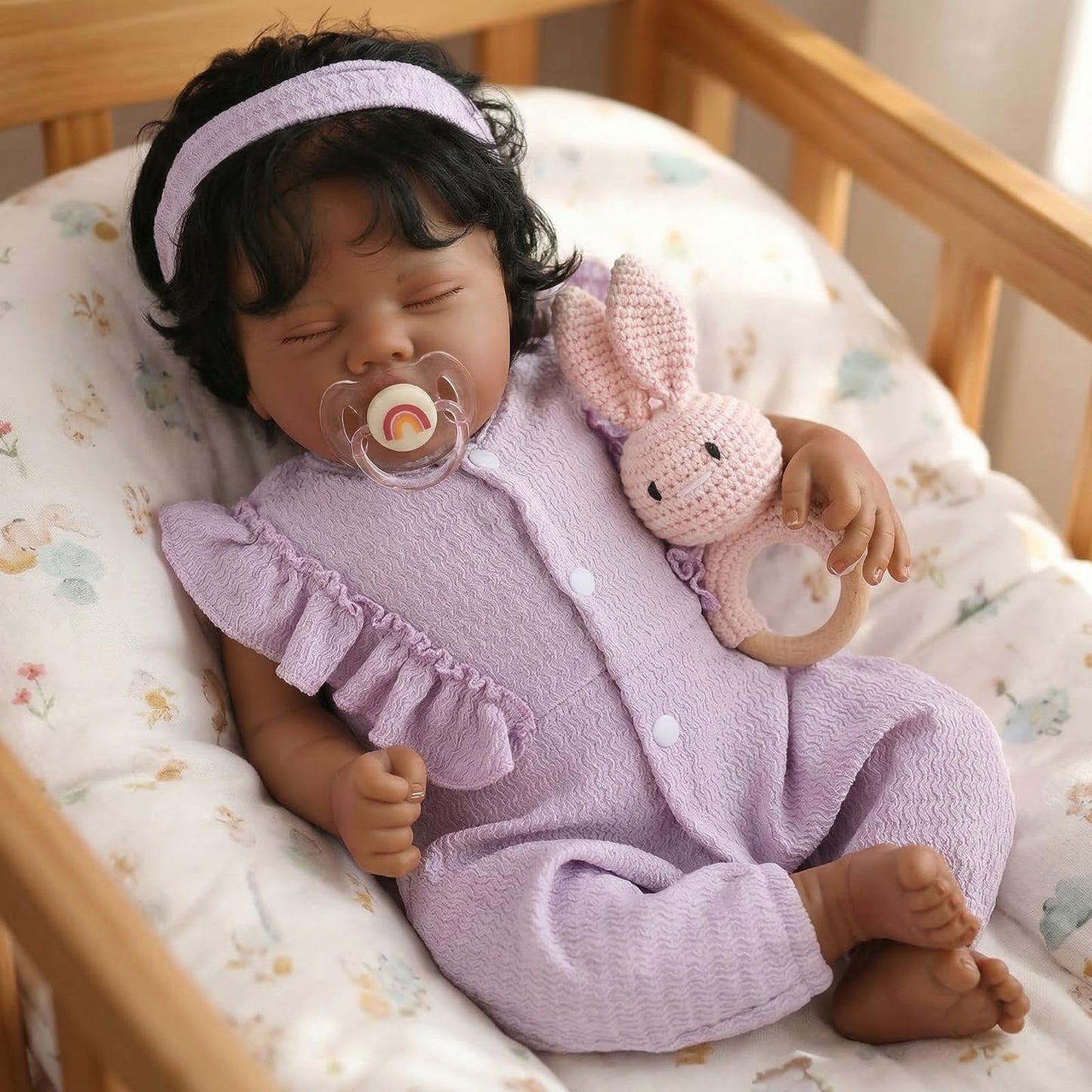 WOOROY Reborn Baby Dolls Black Girl - 18 Inch Lifelike African American Newborn Doll, Real Life Sleeping Babies Weighted Soft Cloth Body, Gift Toy Set with Accessories for Kids Age 3+