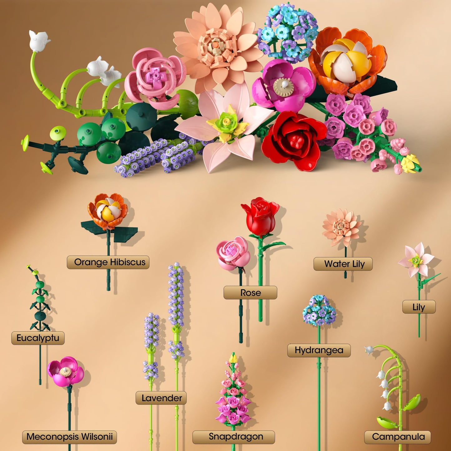 Flower Bouquet Building Set, 762Pcs Flowers Model Kit Creative STEM Toy for Home Office Decor, Valentine's Day/Birthday/Mother's Day for for Women Kids Girls