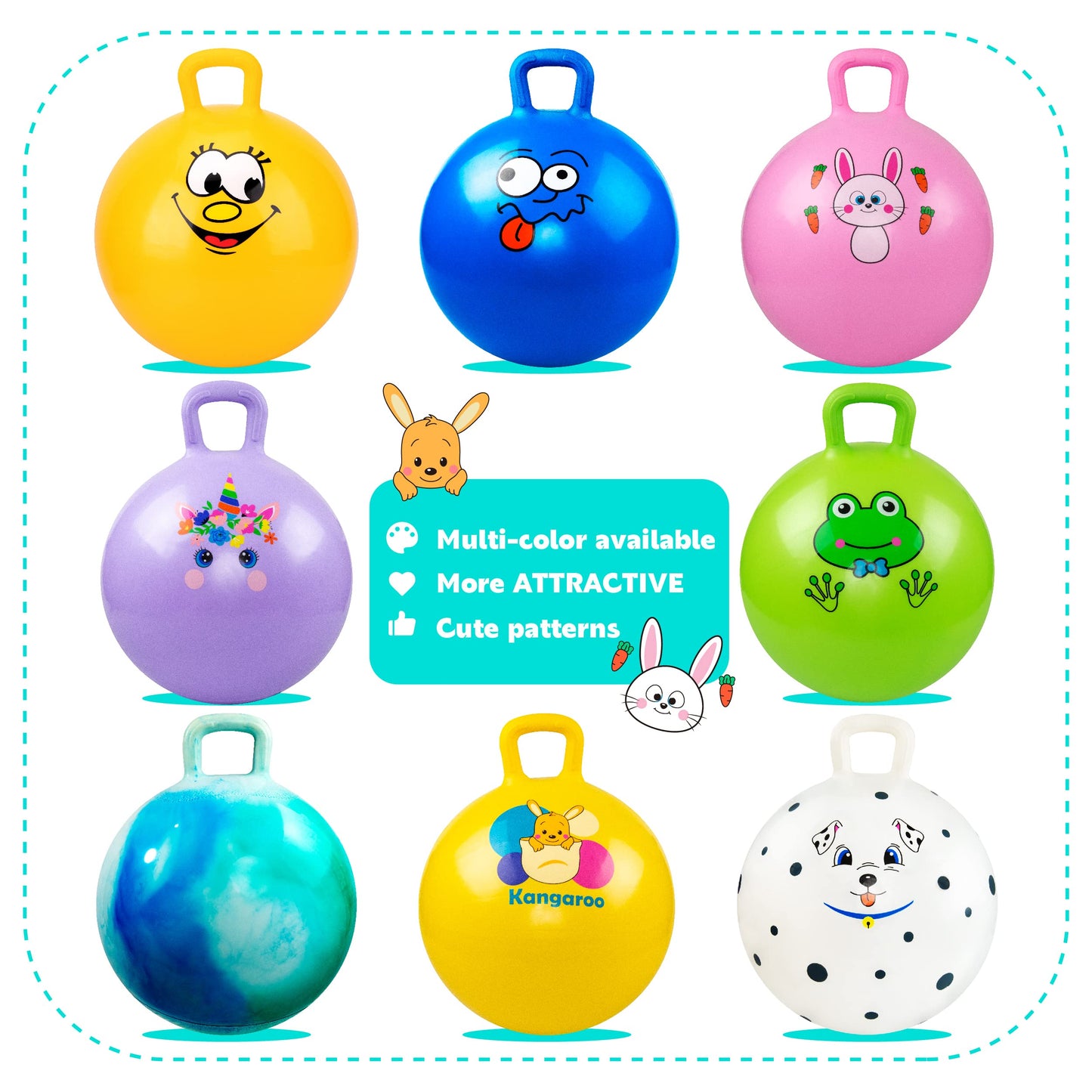 EVERICH TOY Hopper Ball, Clouds Hopping Toys for Kids, 20 Inch Bouncy Ball with Handle, Inflatable Bouncing Hoppity Hop Toys for Boys and Girls Gifts