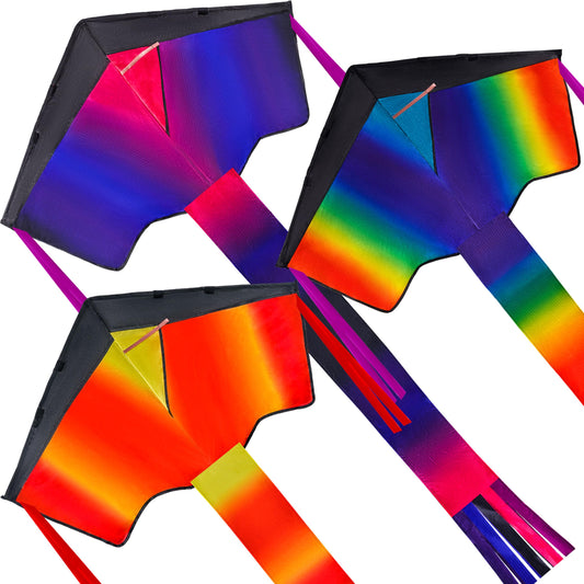 Joyin 3PCS Delta Kites for Adults & Kids, Easy to Fly Multicolor Kite with 262.5ft String, Large Beach Flying Toys for Family Activities, Outdoor Beach Games for Beginners Teens Adults