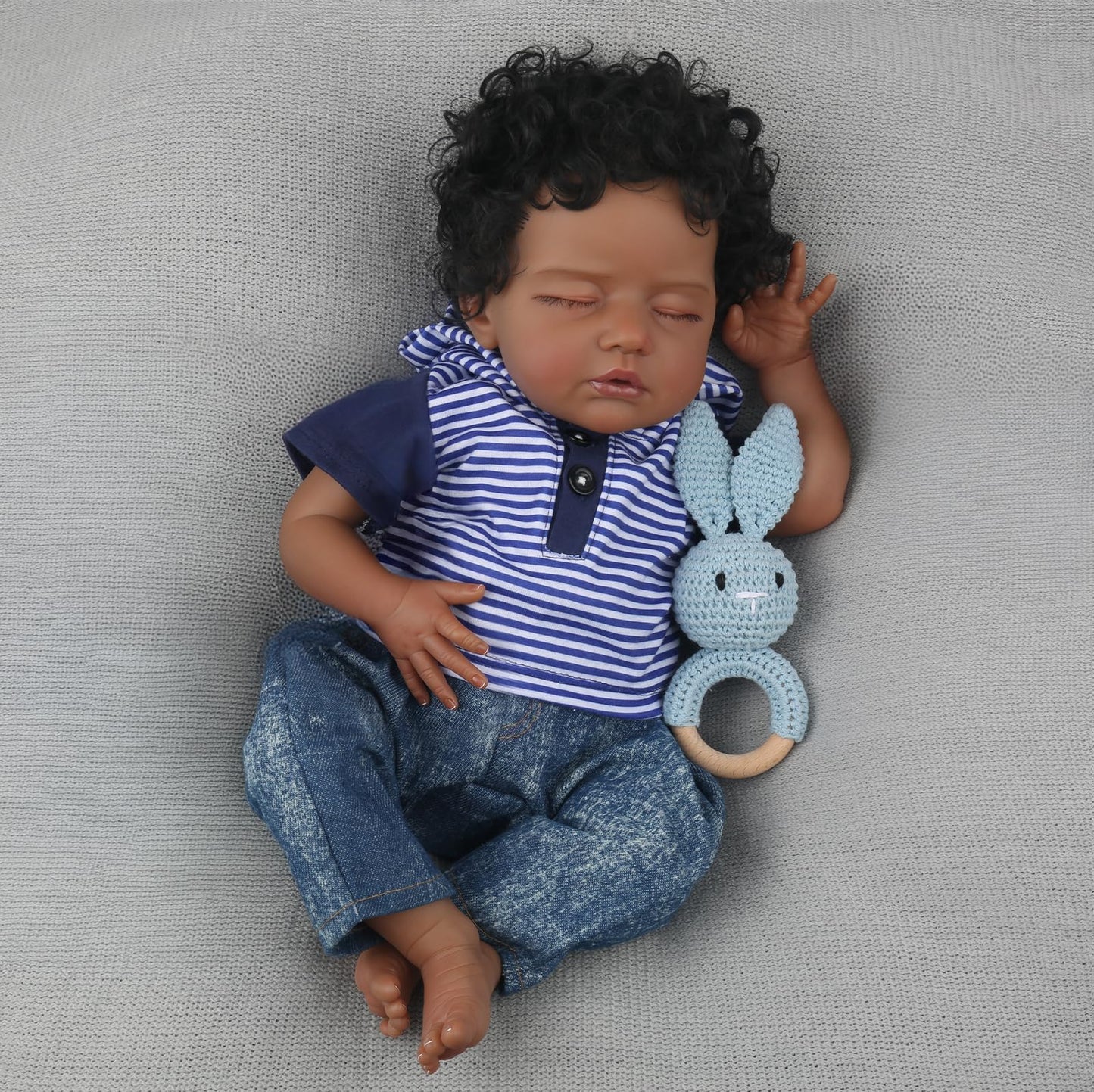 WOOROY Realistic Reborn Baby Dolls Black - 18 Inch Real Life Baby Dolls African American Baby Boy Poseable, Lifelike Sleeping Newborn Soft Cloth Body, Complete Gift Set for Kids Age 3+
