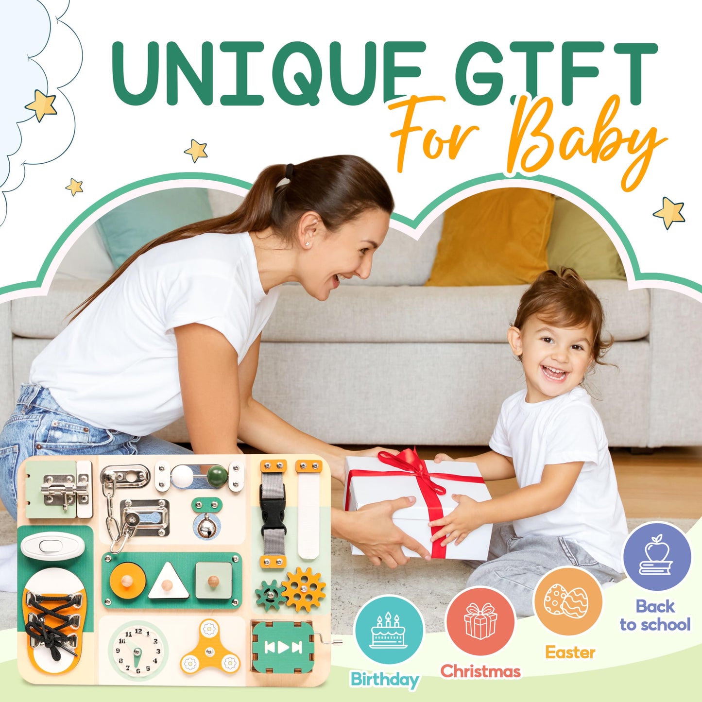 KALOTOYS Busy Board Montessori Toys for 1 2 3 Year Old - Sensory Toys for Toddlers 1-3 - Fine Motor Skills & Early Learning - Montessori Gift for Boys & Girls, Travel-Friendly & Safe