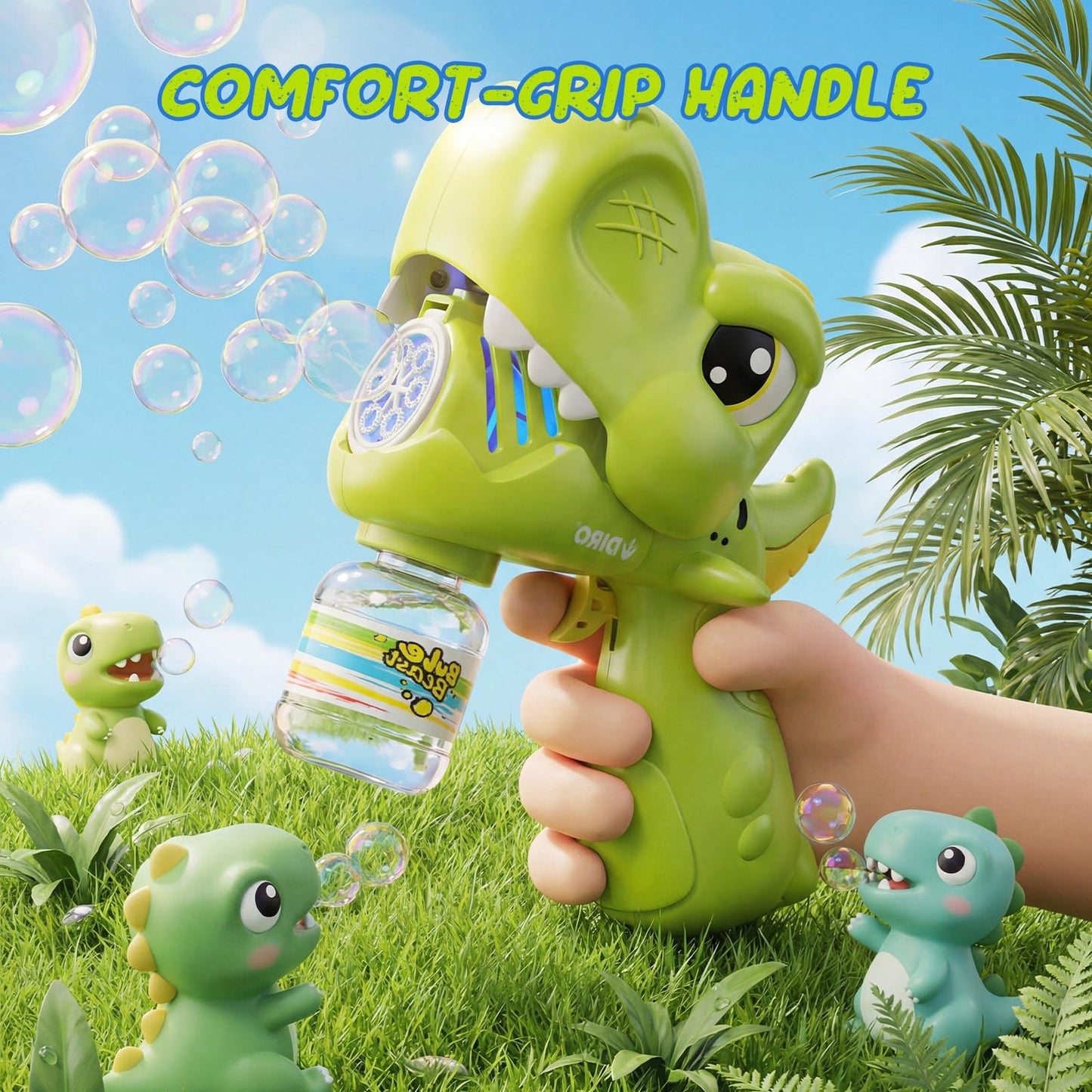 Bubble Guns for Toddlers 1-3, 2 Pack Movable Mouth Dino & Shark Bubble Machine Toys, Chomping Action Automatic Bubble Blaster w/LED Lights & 10 Refills, Rechargeable Outdoor Party Gifts for Ages 3-8