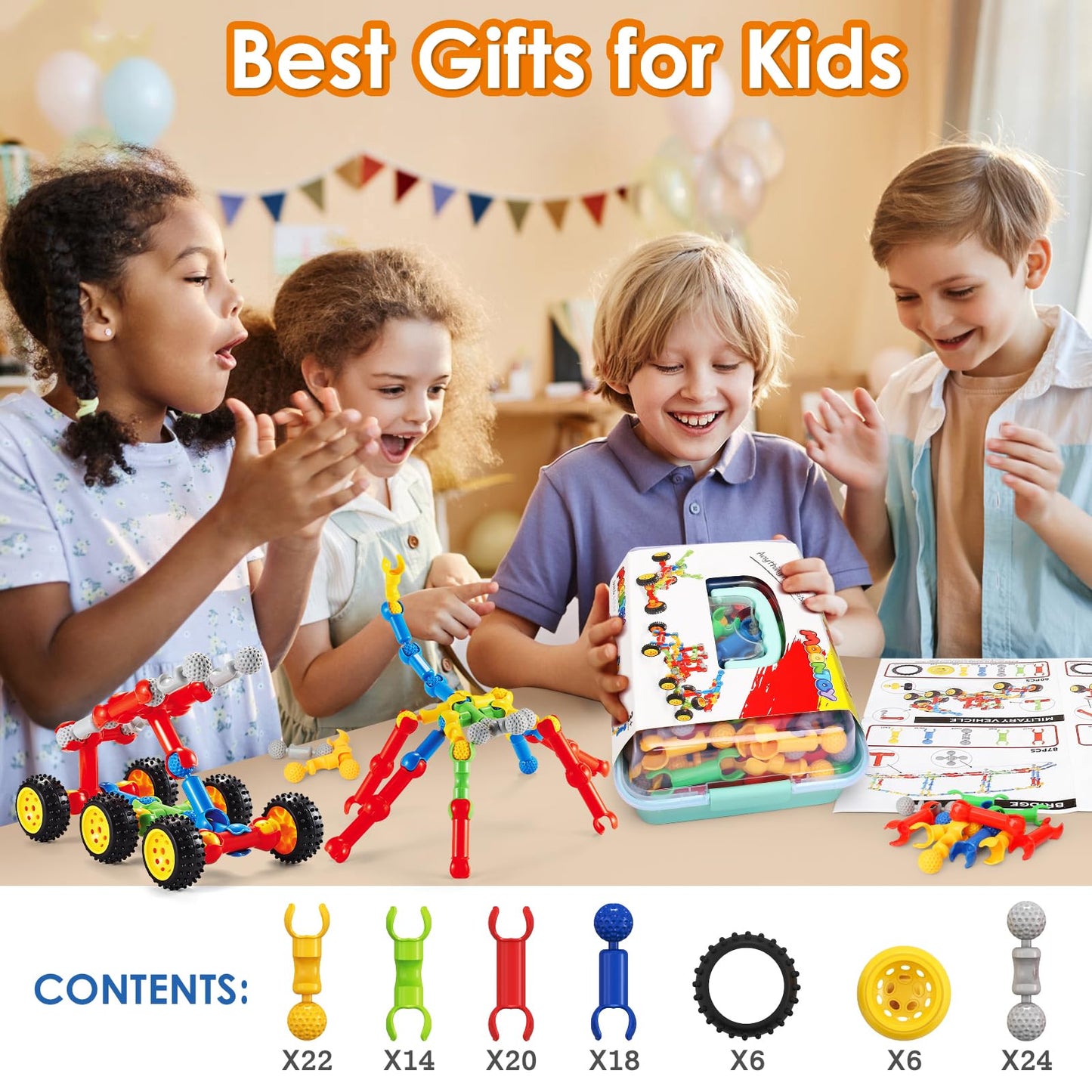 MOONTOY STEM Kits Building Toys for 3 4 5 6 7 8 Year Old Boy Girl Birthday Gift, Educational Building Blocks for Kids Ages 3-5 5-7 4-8 6-8, Preschool Engineering Set Creative Activities Classroom Game