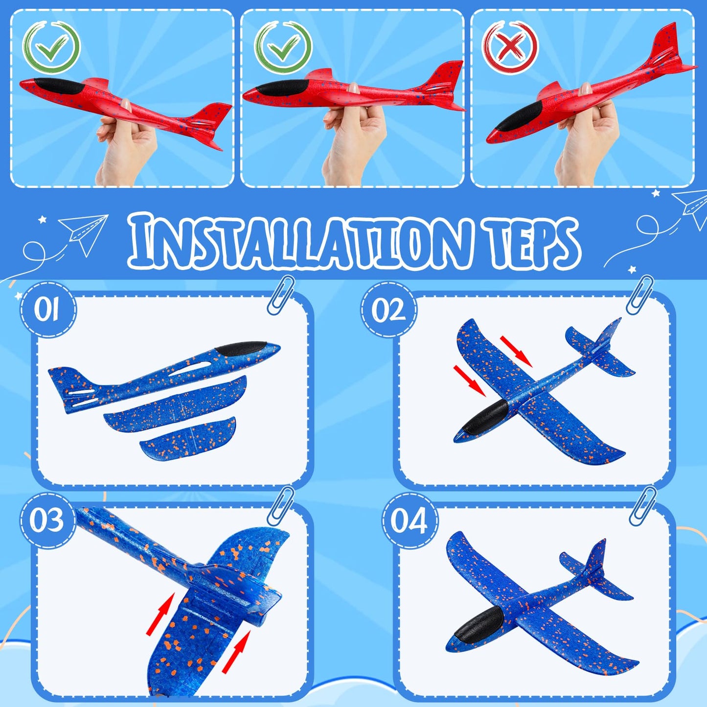 IJRPLM 6 Pack Foam Airplanes Toys, 17.5" Large Glider Airplanes for Kids, 2 Flight Mode Glider Plane, Flying Styrofoam Plane for Outdoor Sport Birthday Party Favors