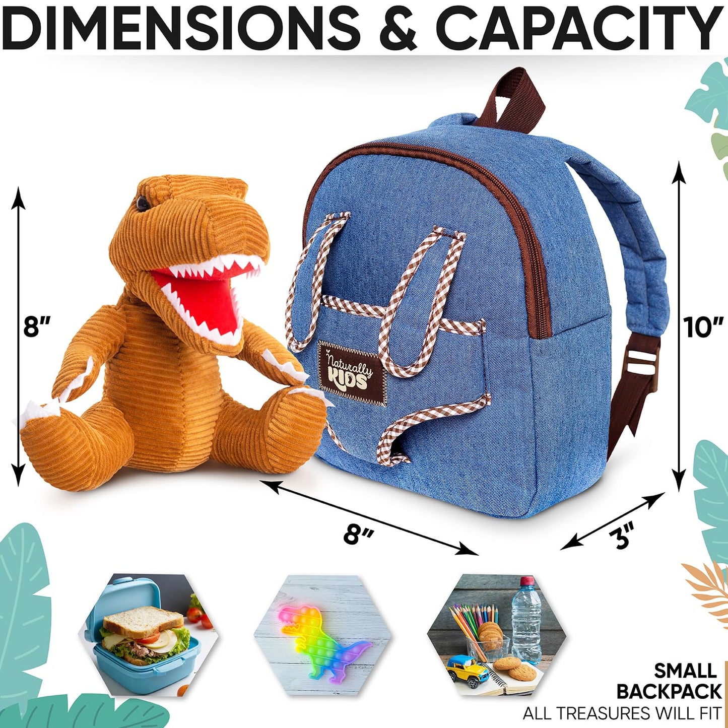 Naturally KIDS Toddler Backpack w Dinosaur Toys for Kids 2-4, 2 Year Old Boy Birthday Gift, 3 Year Old Boy Gift Girl, Toddler Dinosaur Toy