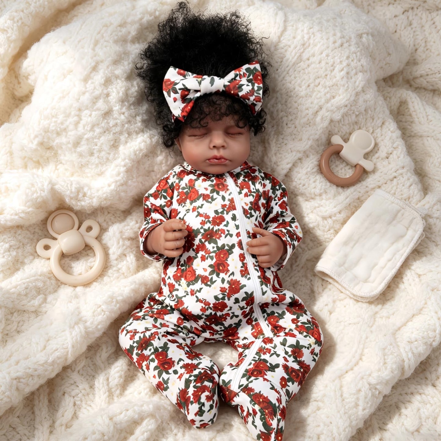 YuDill 18 Inch Realistic Black Reborn Baby Doll – Sleeping African American Baby Girl Doll, Soft Cloth Body, Hand-Rooted Hair, Lifelike Newborn Doll for Kids & Collectors