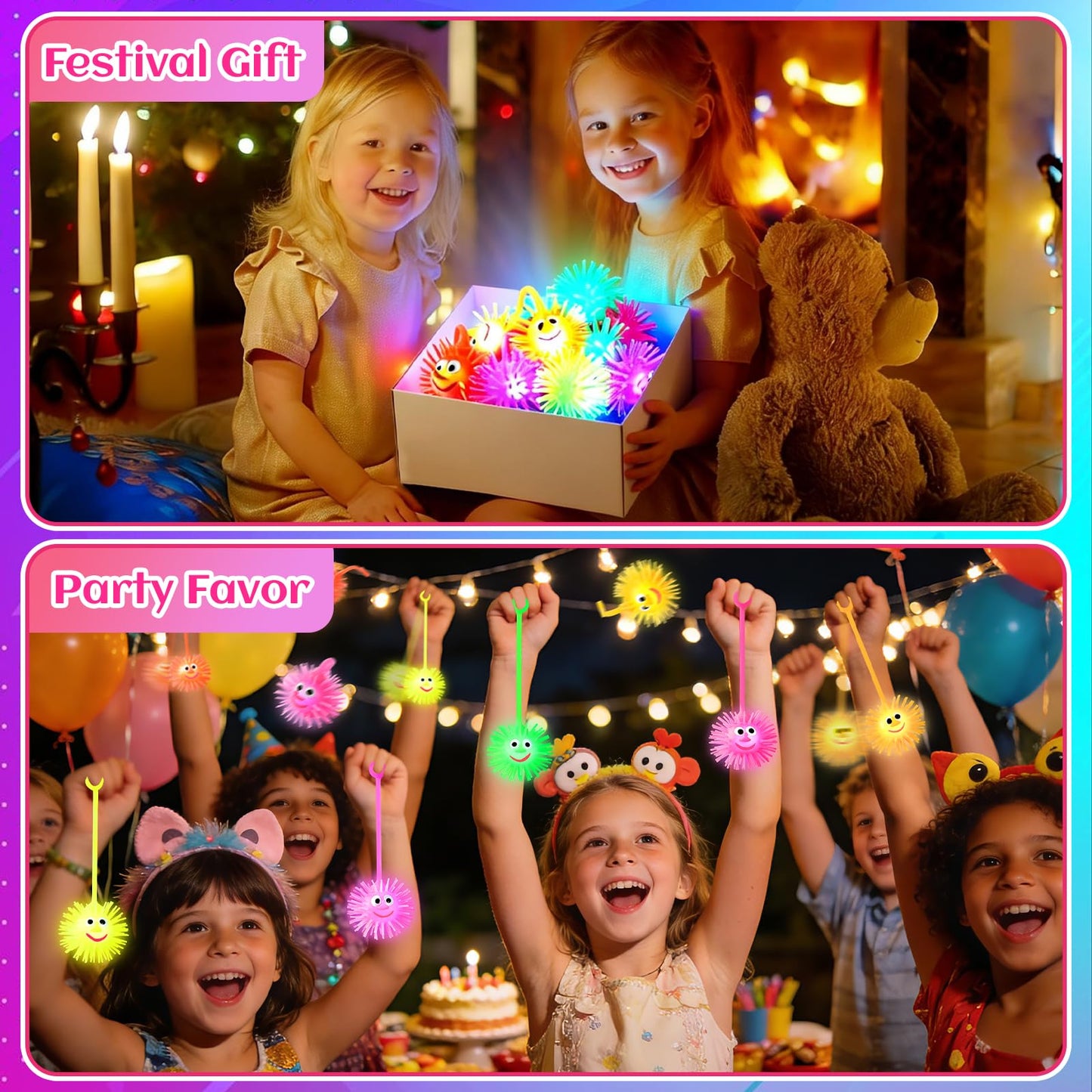 ClassyWhimsy 36PCS LED Puffer Balls Bouncy Light Up Ball for Kids 4-12 Toy Stress Ball Flashing Sensory Puffer Toy Glow in The Dark for Classroom Stuffer Sprizes Bulk Kid Pinata Fillers Party Supplies
