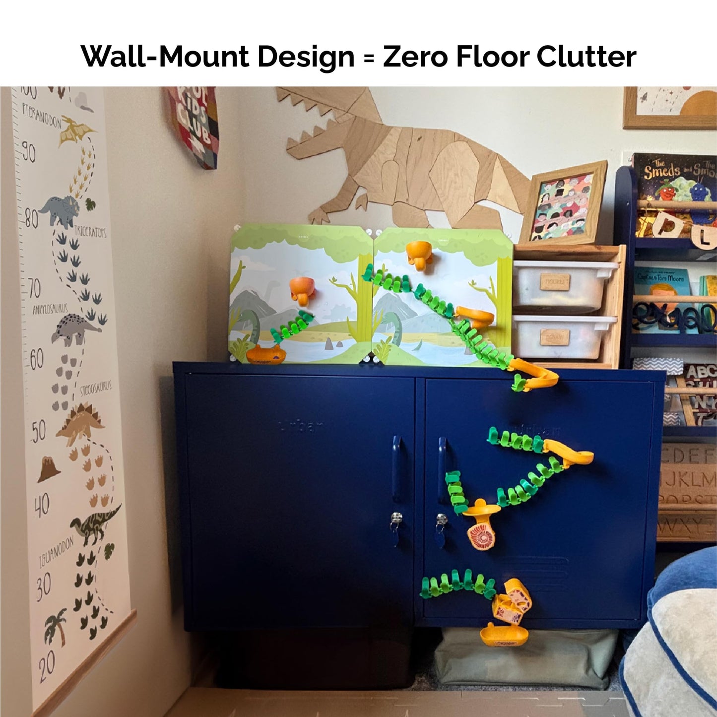 Oribel VertiPlay Magnetic Marble Run | 100 pcs STEM Toy, Dino Quest Edition | 2 Magnetic Play Boards | Wall Toy for Kids Age 5+ | Magnetic Track-Building Set | Dinosaur-Themed Stick-On Playboard