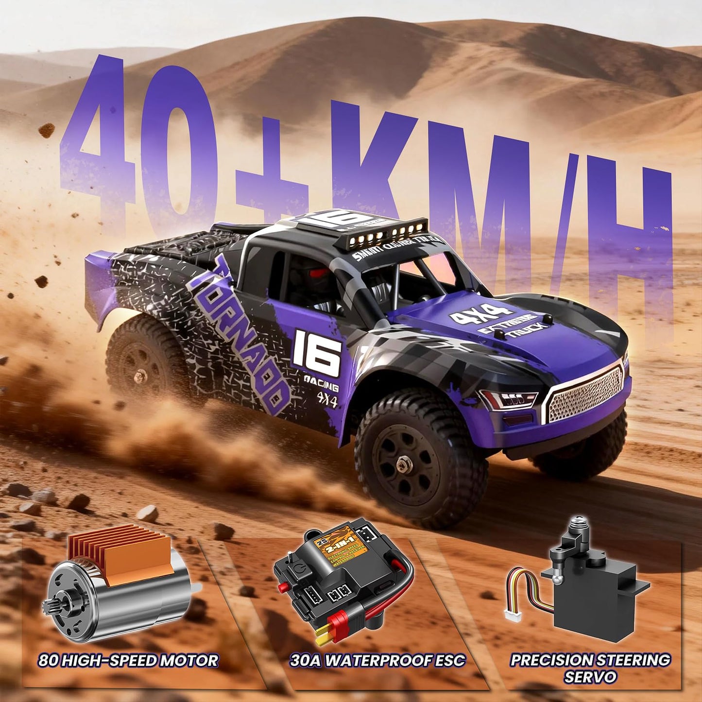 X-TMAGA Remote Control RC Cars 1:16 Monster Truck Toys Cars for Adult & Boys, 4WD Off-Road, Metal Transmission Parts, High Speed Fast 40+ KPH, 4X4 Waterproof with 2 Rechargeable Batteries (HS16-83)