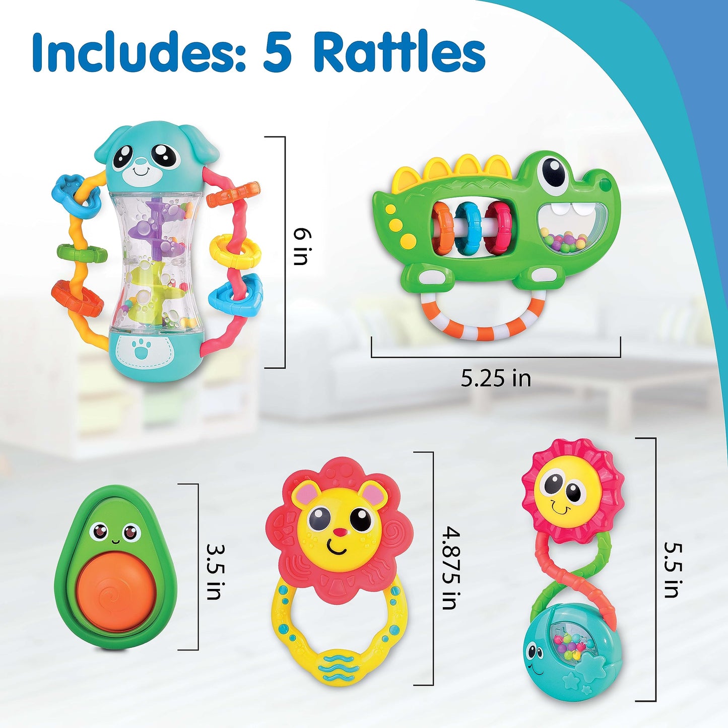 HAP-P-KID Baby Rattles Toy Set, Infant Sensory Shack and Grab Teether Rattle, Newborn Development First Learning, Baby Shower Gifts for 6 7 8 9 10 11 12 Months, 6-12 Months Teething for Boys Girls 6M+