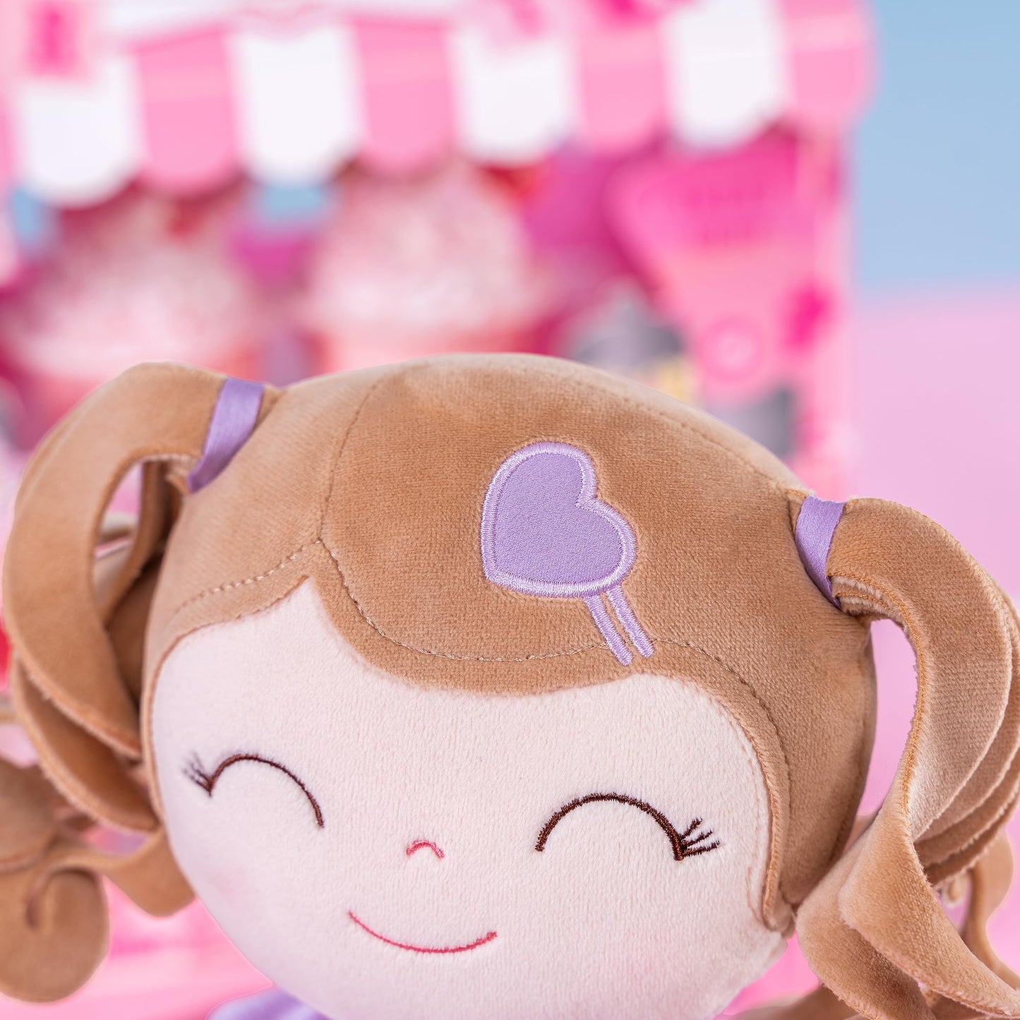 Gloveleya Baby Doll Gifts Plush Curly Girl Toys with Love Purple Light Skin