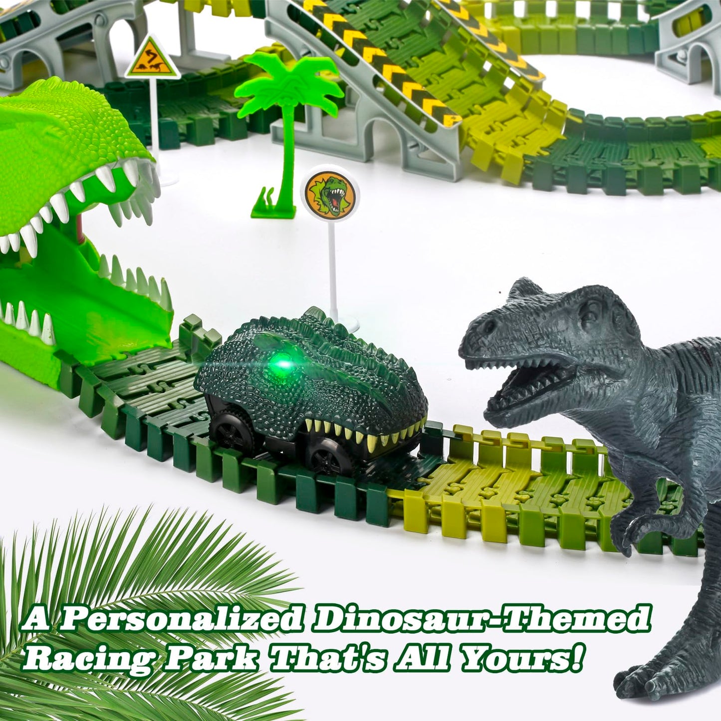 Dinosaur Toys for Kids 3-5, 286 Pcs Create A Dinosaur Toys Race Car for Toddlers, Flexible Track Playset with 2 Dinosaur Cars, Dinosaur Party Favors for 3 4 5 6 Year Old Boys Birthday Gift