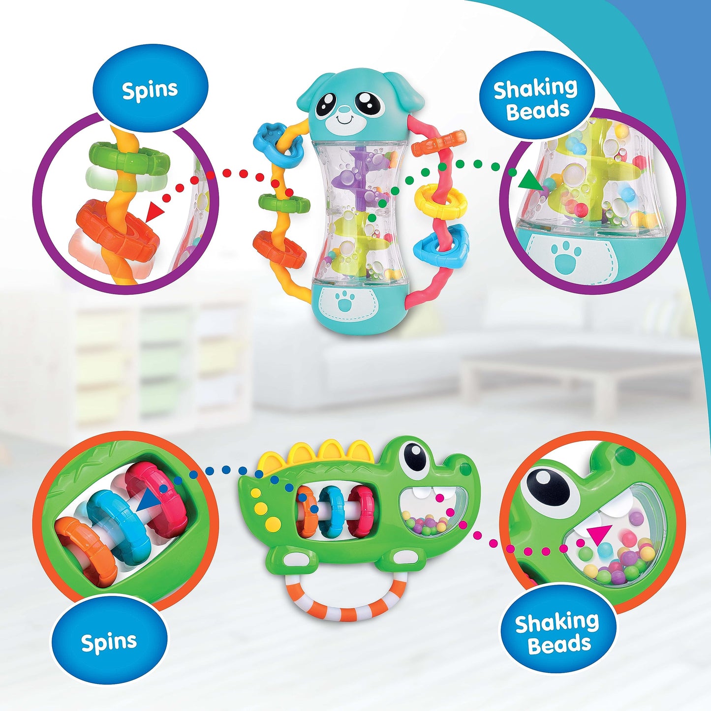 HAP-P-KID Baby Rattles Toy Set, Infant Sensory Shack and Grab Teether Rattle, Newborn Development First Learning, Baby Shower Gifts for 6 7 8 9 10 11 12 Months, 6-12 Months Teething for Boys Girls 6M+
