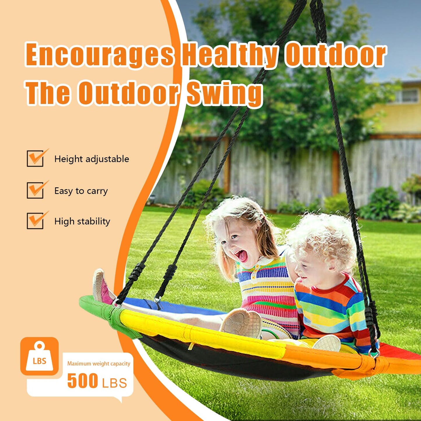 BRVJEMP 40 Inch Saucer Tree Swing for Kids Outdoor,Disc Round Swing with Waterproof Textilene Fabric,500Lb Weight Capacity,Kids Playground Outdoor Activity Backyard Fun (Multicolor)