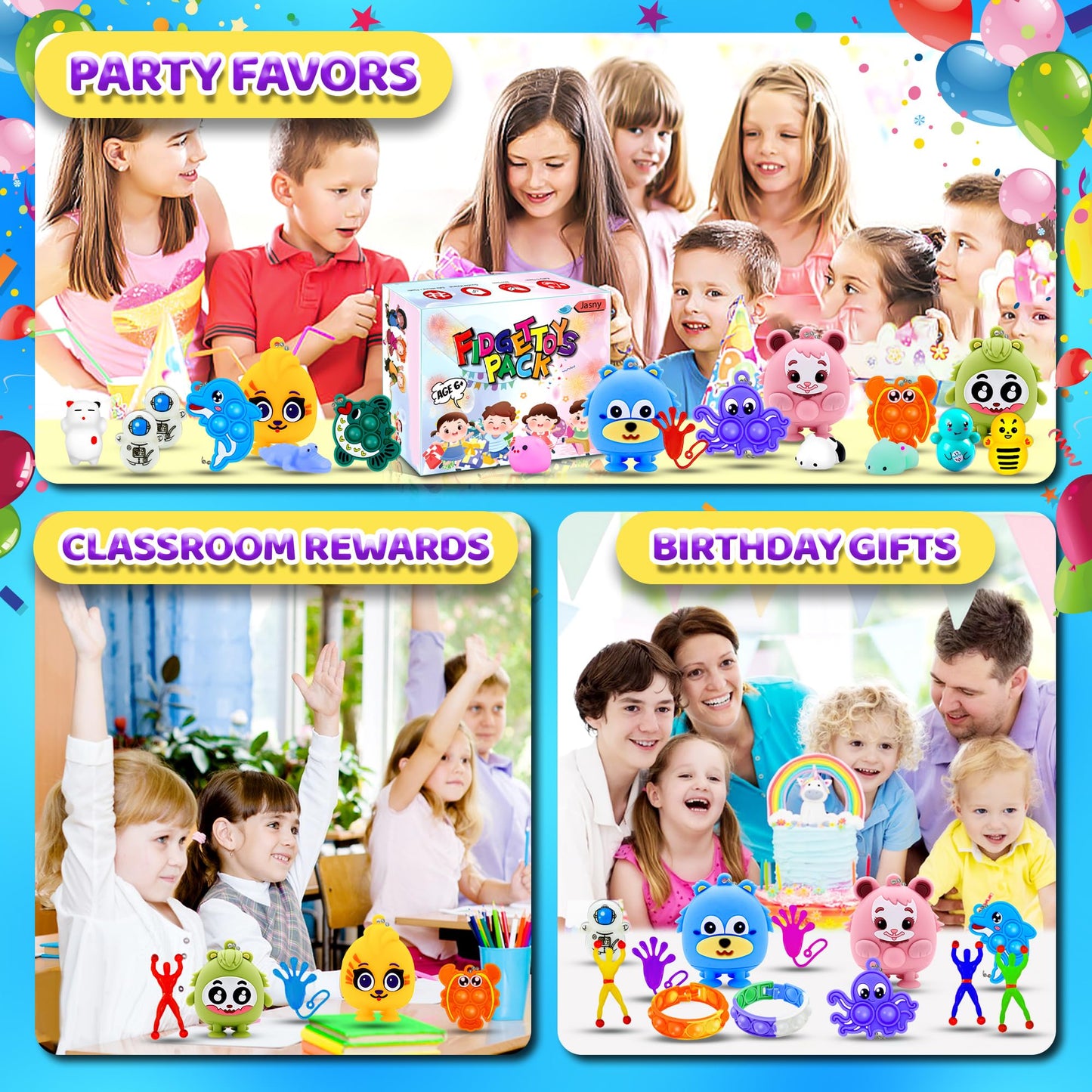 107Pcs Party Favors for Kids, Bulk Fidget Toy Pack, Prizes Box Toys for Kids Classroom, Treasure Box Toys Goodie Bag Pinata Stuffers for Kid 4-8, Birthday Gift, Classroom Prizes, Treasure Chest