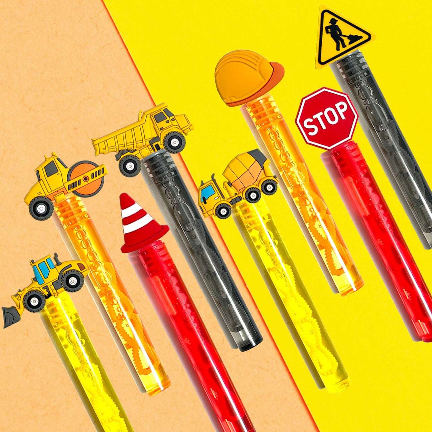 QZCPGP Construction Party Favors,24Pcs Construction Bubble Wands for Kids Birthday Party Supplies,Baby Shower Prizes Pinata Goodie Bag Stuffers Gift