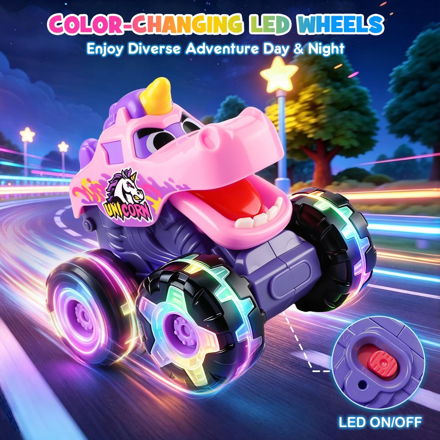 OCATO Monster Truck Toys for 1 2 3 4 Year Old Boy Birthday Gift, Light Up Monster Trucks Inertia Toy Cars for Toddlers 1-3 Soft Light Glowing LED Wheels, Baby Toddler Kids Boy Toys Gifts Age 1 2 3 4 5