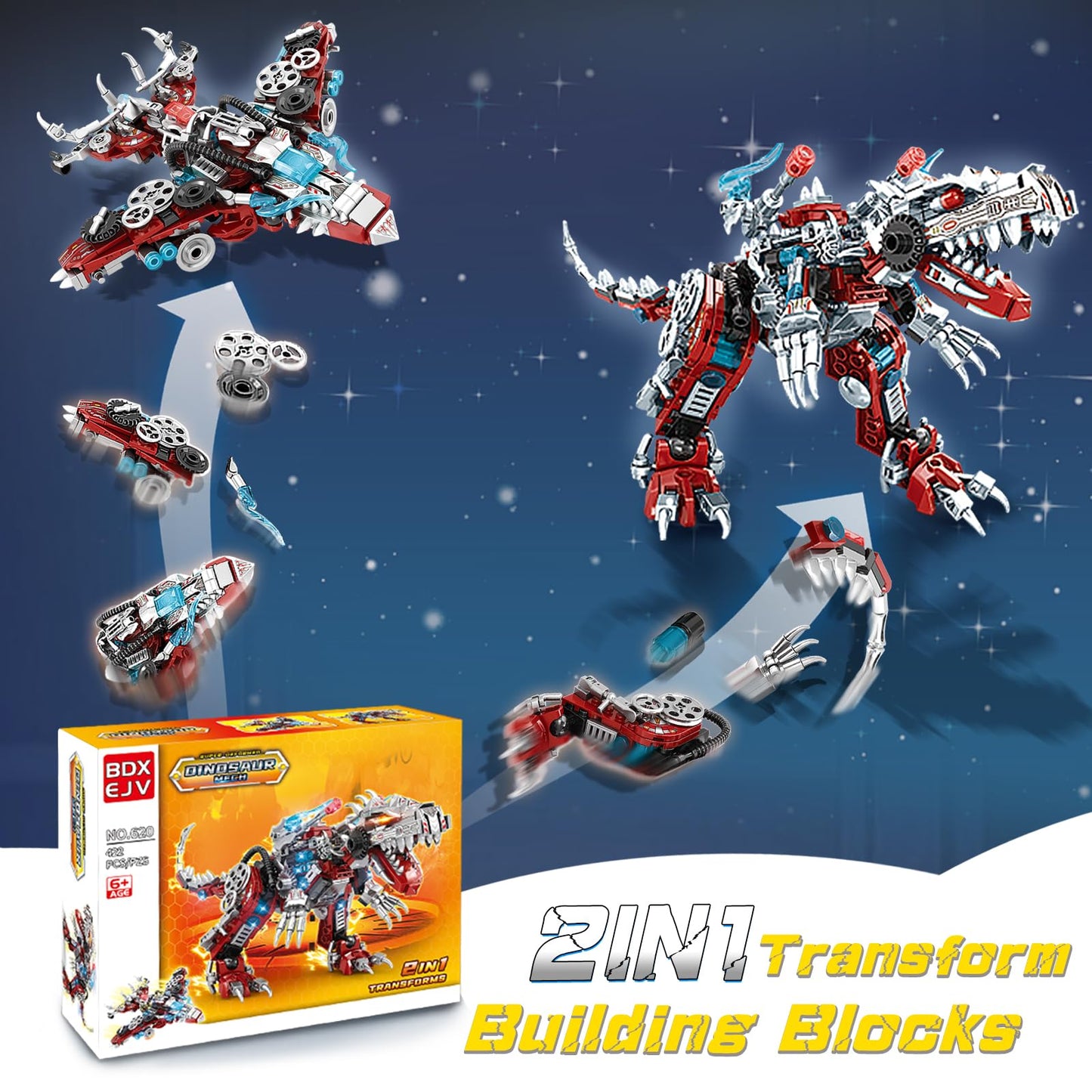 BDXEJV STEM 2 in 1 Dinosaurs Building Kits 422PCS, Compatible with Normal Dinosaurs Bricks, Toys for Kids Age 6-10 Year Old, Educational Building Sets Best Gifts for Boy 6-10
