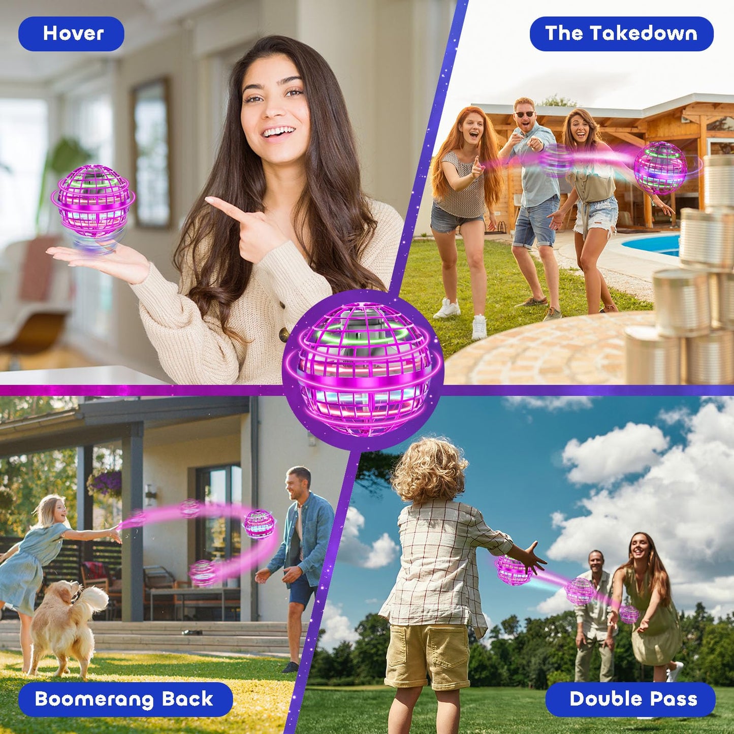 Tikduck 1 Pack Pink Flying Orb Ball, 1 Pack Blue Flying Bouncing Ball Toy, 2025 Cool Stuff Christmas Birthday Toy Gift, for Kids Age 6 7 8 9 10