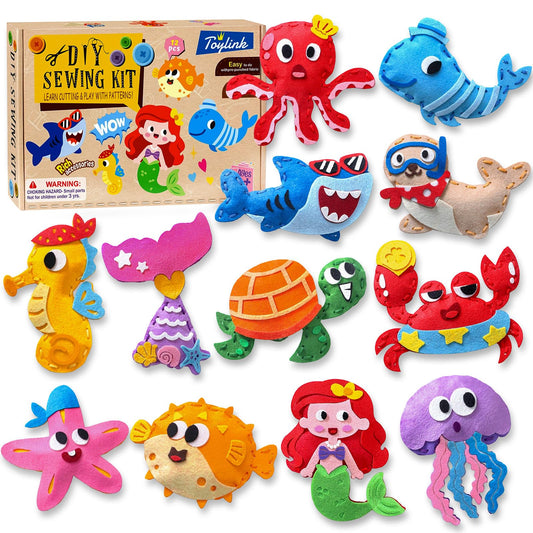 Toylink Ocean Sewing Kit for Kids Beginners, 12-in-1 Sew Your Own Felt Craft Kit for Kids Girls Boys 6-8, 8-12, Fun and Educational Girls Birthday Gift Ideas