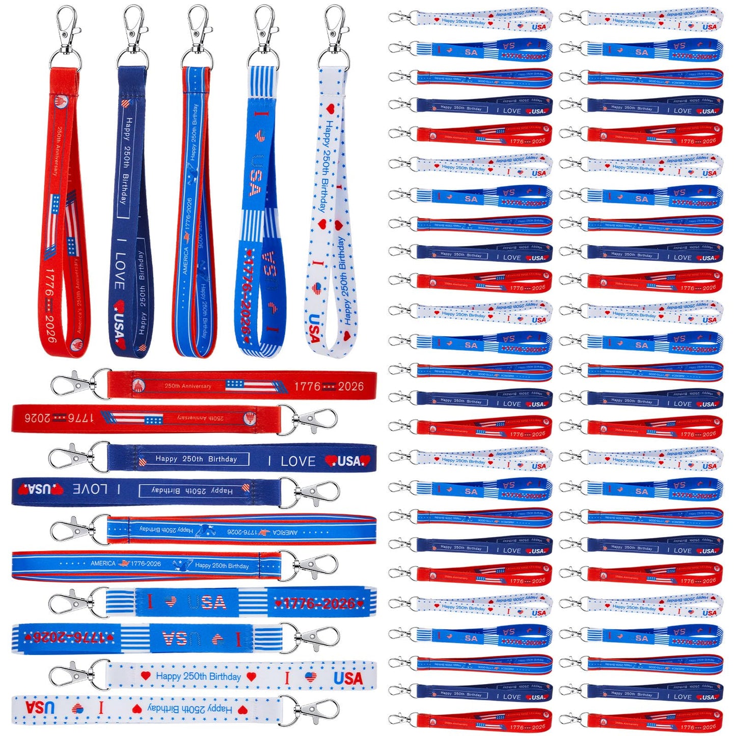 Equsion 100 Pcs 250th Anniversary Keychains Gifts 4th of July Accessories Patriotic Party Favors Bulk American USA Flag Key Chains for Independence Day Party Accessories Star Stripe Souvenir