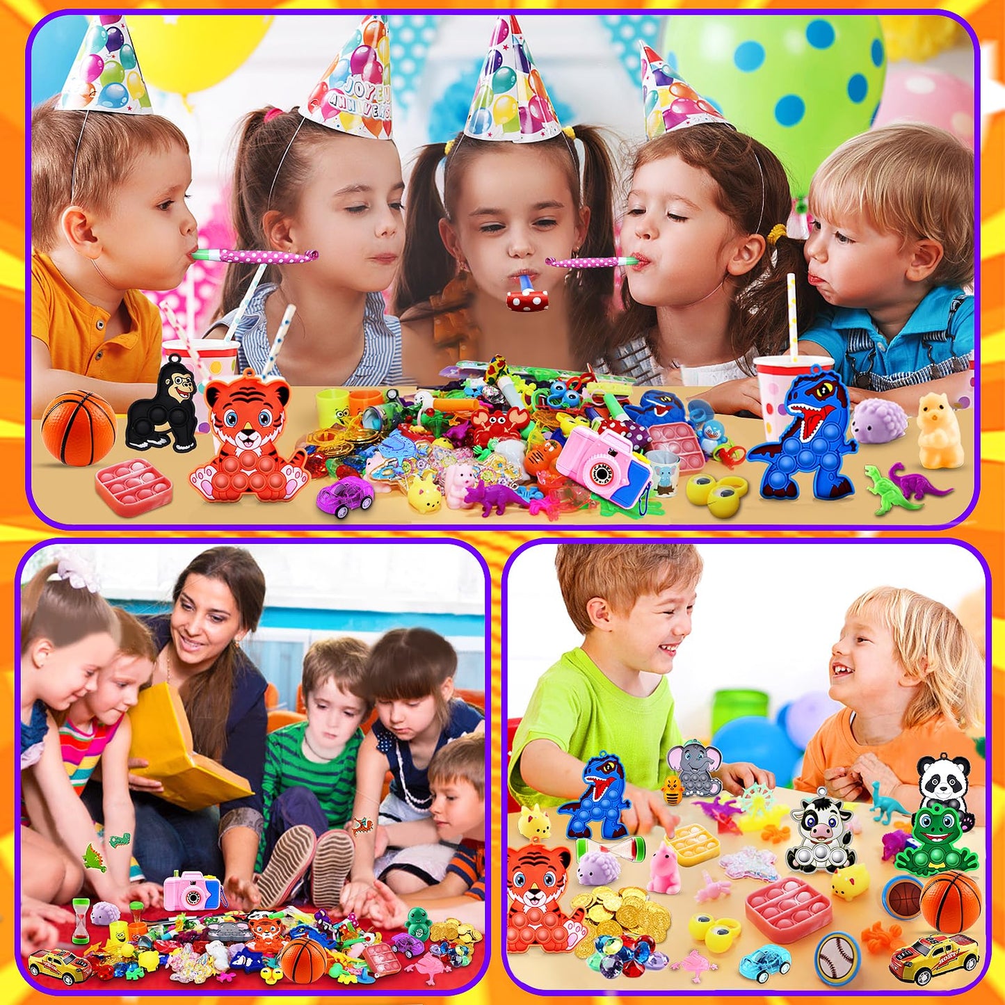 Kiss Monkey Party Favors for Kids 8-12 4-8, 320 Pack Fidget Toys Bulk, Treasure Box Toys for Classroom, Goodie Bags Stuffers for Kids, Classroom Prizes, Birthday Holiday Gifts for Boys Girls