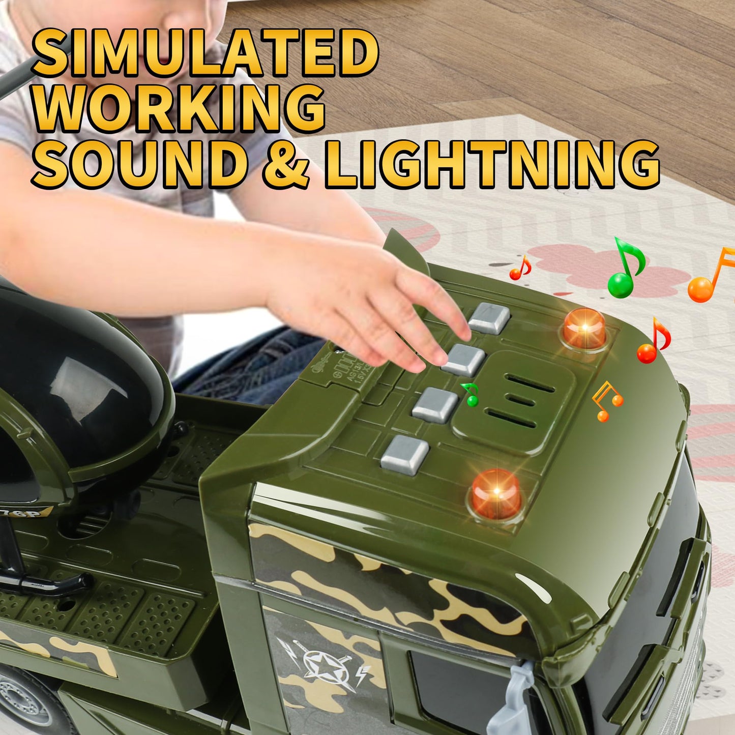 Dwi Dowellin Green Military Big Truck Toys,25.6" Semi Truck Toy with Helicopters and Tank,Army Toys with Lights & Sounds,Birthday Gift for 2 3 4 5 Years Old Boys and Girls