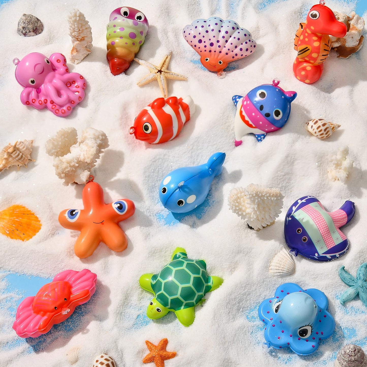 SNLN 12 Pcs Ocean Squishy Toys for Kids Under the Sea Party Favors Bulk for Birthday Gift Slow Rising Squishy Keychain Goodie Bag Filler Treasure Box Classroom Prize Ocean Themed Birthday Party Favors