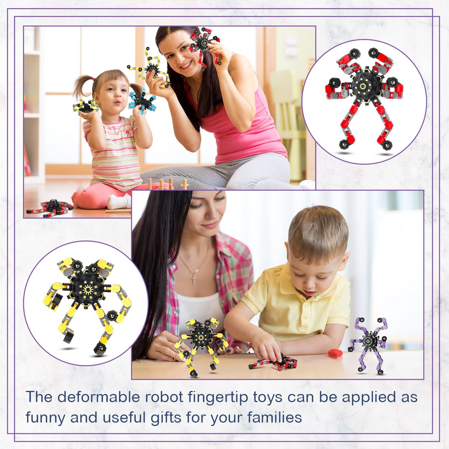 Junkin 100 Pcs Funny Sensory Fidget Toys Bulk, Transformable Fidget Spinner Chain Robot Finger Toy, Stress Relief Spiral Gyro Spinner, Classroom Prizes, Party Favors Gifts for Adult Kids (Classic)